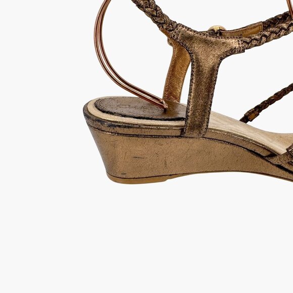 Chanel CC Gem Chain T-Strap Gold Quilted Leather Wedge Sandals Size 40 US 9-9.5 - Picture 11 of 14